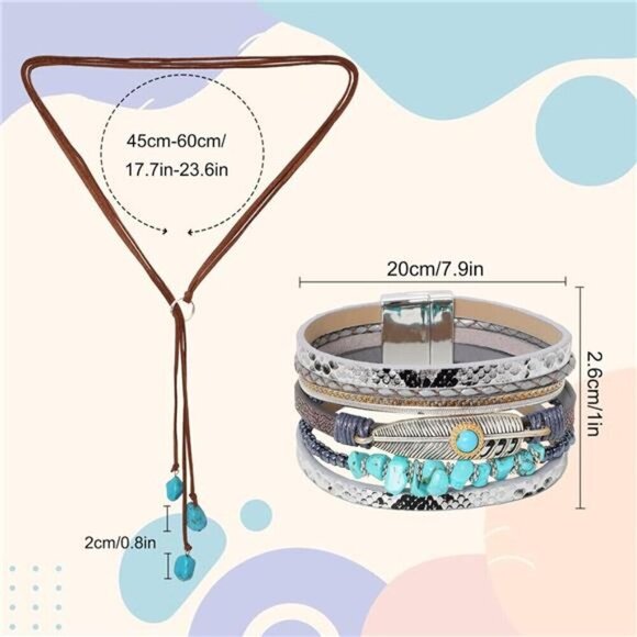 6 Pcs Western Jewelry for Women Boho Set Bohemian Turquoise Jewelry Set - Picture 3 of 7